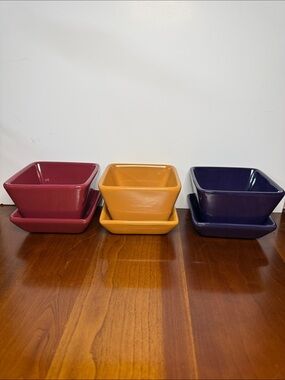Pampered Chef Simple Editions Entertaining Set- 3 Square Bowls & Saucers